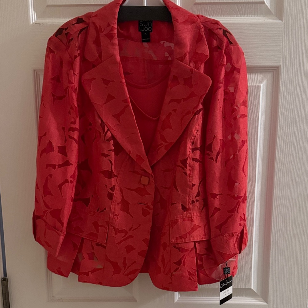 Clara Sun Woo Vibrant Red Textured Blazer